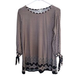 Max Studio Blouse Women Small Black Pink Geometric Tunic 3/4 Sleeve‎ Flowy Boho